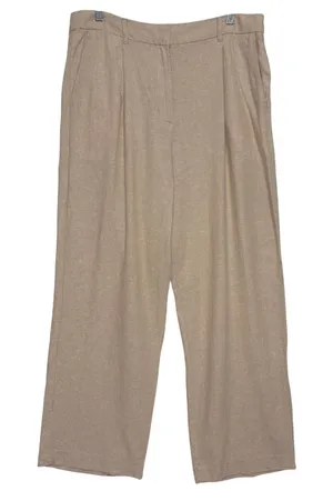 Old‎ Navy Taylor Wide Leg Trousers Womens L Beige Linen Blend High Rise Office thumbnail 1