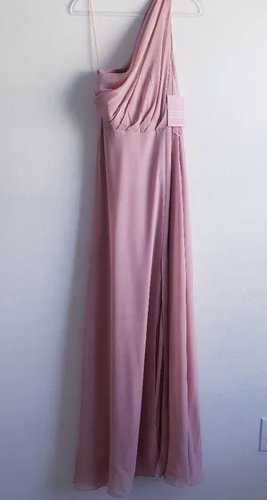 Birdy Grey Mauve Pink Chiffon Bridesmaid One Shoulder Dress New With Tags thumbnail 2