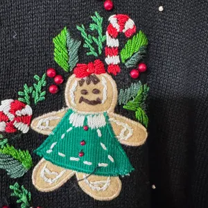 VTG Studio Collection Black Gingerbread Woman Christmas Embroidered Sweater XL‎ thumbnail 4