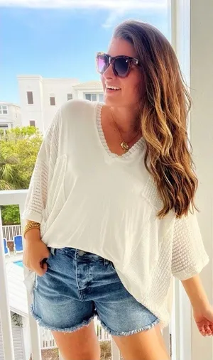 Pol  Top Oversized Women’s multi texture White Sz M thumbnail 1