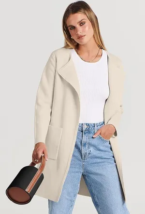Anrabess Coatigan Cardigan Open Front Knit Longline Knit Large thumbnail 1
