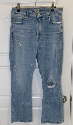 Citizens of Humanity Demy Cropped Flare Jeans Size 28 Light Wash Distressed thumbnail 1