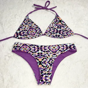 Trippy Purple Geometric Print Triangle Bikini Set Size Small Beach Rave Festival thumbnail 1