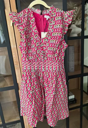 NWT Avara block print mini dress ruffle flutter sleeve floral pockets makayla thumbnail 1