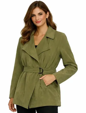 Metaphor NWT Women's Belted Trench Coat Olive‎ Green Sz XL Minimalist Neutral Utility thumbnail 1