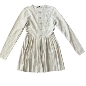 Lulus Beyond Sweet Heathered Beige Pearl Pleated Mini‎ Sweater Dress Sz M thumbnail 4