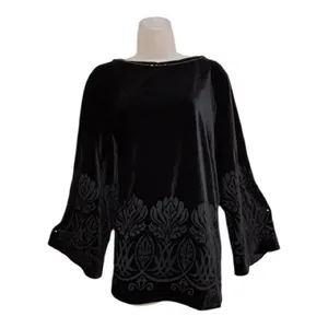 The Limited Peony Burnout oylong black velvet embroidered tunic style blouse top thumbnail 4