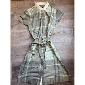 Barbour Tartan Plaid Belted Shirt Dress Green Beige Size 10 Cotton thumbnail 8