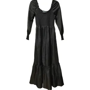 NWT Hill House Nap‎ Dress Smocked Black Maxi Dress Crushed Taffeta Size XS thumbnail 2