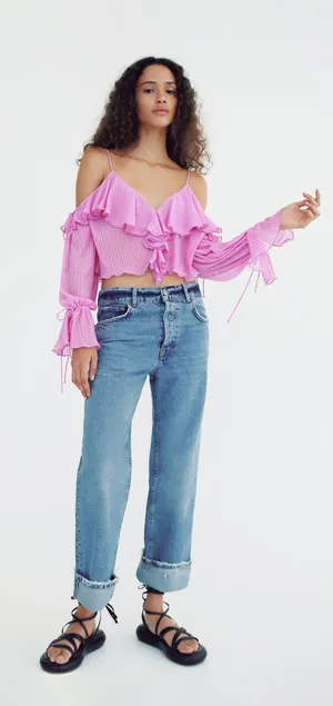 ZARA NWT  Pink RUFFLED PLEATED TOP thumbnail 1