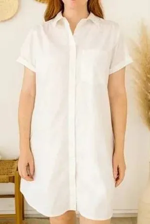 Cloth‎ & Stone Shirt Dress Women Medium White Tencel Relaxed Button Down Casual thumbnail 1