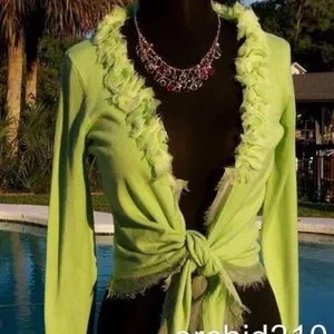 Cache Apple Green Embellished Hidden Bead Rhinestone Shrug Wrap Top New $118 NWT thumbnail 3