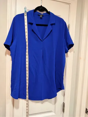 NWOT Hilary Radley Size M Blue Short Sleeve Collared V Neck Tunic Blouse Top thumbnail 7