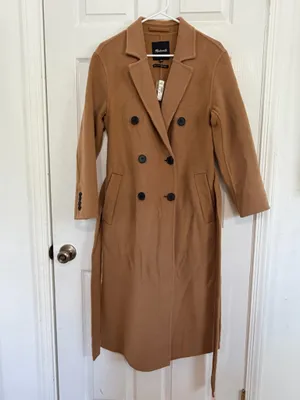 Madewell Double Faced Brushed Long Coat XS NWT Wool Belted Camel Quiet Luxury thumbnail 3