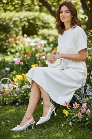 Elegant White patten leather lace design sling backs! thumbnail 1