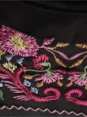 Mexican Embroidered Peasant Blouse Black Floral LG thumbnail 3