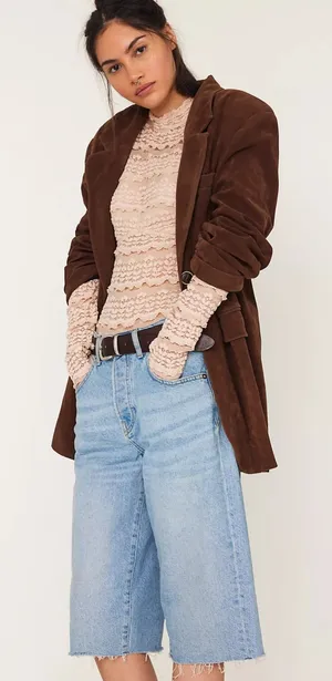 NWT Free People Paper Cut Vegan Suede Blazer ~ Brown Bear ~ Size Medium thumbnail 1