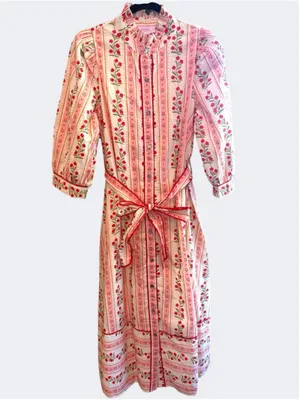 Entro Women’s Floral and Stripe Midi Shirt Dress on Red Size S thumbnail 2