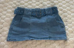 Love Tree Y2K Belted Blue Denim Micro Mini Skirt Side Zip Pockets Medium Wash Wo thumbnail 1