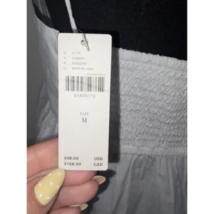 Anthropologie nwt maeve White Pintuck Smocked Babydoll Mini Dress Medium NWT Smocked thumbnail 4