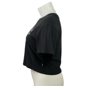 Vans Off The Wall Women's Black Short Sleeve Boxy T Shirt Tee Crop Top Size M thumbnail 2