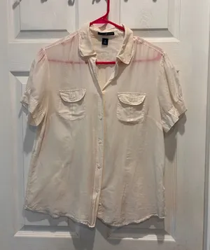 GAP Silk Cotton Blouse Womens 14 Ivory Button Up Short Sleeve Lightweight Top‎ thumbnail 1