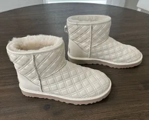 UGG Cream Quilted Plush-Lined Shearling Short Booties thumbnail 1