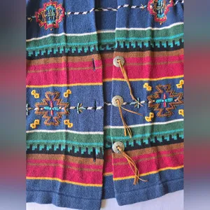 Carole Little Vintage Southwestern Style Patterned‎ Knit Cardigan Sweater Size S thumbnail 9