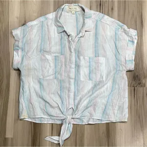 Anthropologie Cloth and Stone Striped Tie Button Down Top Women’s Medium thumbnail 2