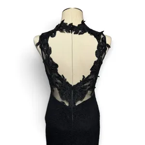 Symphony Lace Illusion Mesh Stretch Long Formal Dress Gown Black Large thumbnail 7