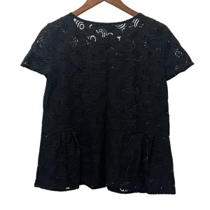Loft Black Lace Short Sleeve Shirt Top Size Medium thumbnail 4