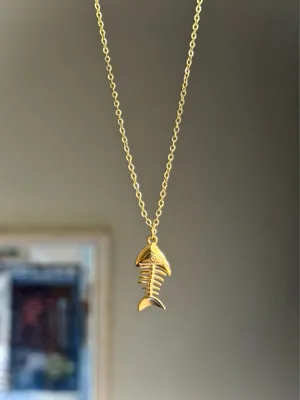 Handmade gold tone stainless steel fish necklace 🐟🌀 thumbnail 2