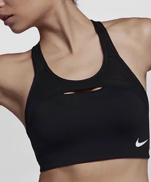 Nike Classic Swoosh Modern Women's Medium Support Sports Bra Black DRI-FIT SzM thumbnail 1