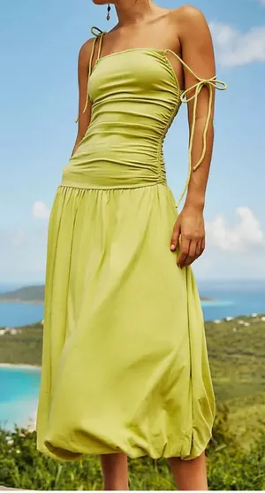 FREE PEOPLE BEACH‎ Green Liza Drop Waist Midi Dress Size Large thumbnail 1