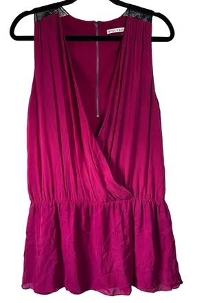 Alice‎ + Olivia Silk Top Raspberry Pink Sleeveless Lace Trim Size 8 Zip Back thumbnail 1