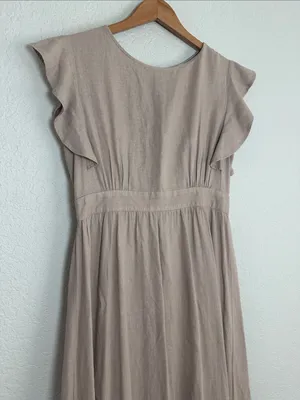 Cynthia Rowley Dusty Mauve Flutter Sleeve Maxi Dress Linen Prairie Demure Medium thumbnail 3