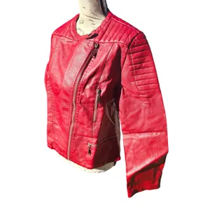 Olivia Miller NWT Womens Burgundy Faux Leather Moto‎ Jacket Fits Large thumbnail 6