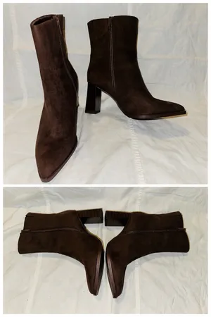 Brown Suede-Look Block Heel Ankle Boots Size 6 thumbnail 7