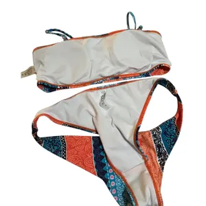 Boho Patchwork Bandeau Bikini Set High Cut Cheeky 2 Piece Swimsuit thumbnail 7