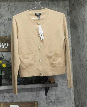 Aqua Womens 100% Cashmere Crewneck Button Front Cardigan Camel Brown M thumbnail 1
