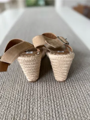 Steve Madden Beige Tan Genuine Suede Leather Espadrille Wedge Sandals Sz 6.5 thumbnail 6