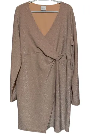 Serra Women's Pink Gold Rose V-Neck Faux Wrap Long Sleeve Lined Dress Size XL thumbnail 1
