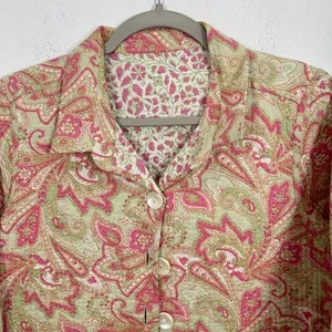 Hand Quilted Paisley Pink Floral Print Coat Jacket Boho‎ Cottagecore Spring thumbnail 3