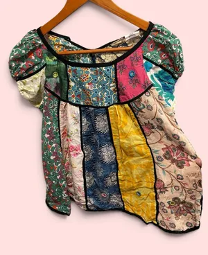 Cute cotton boho patchwork hippie granola peasant top flowy festival y2k style thumbnail 1