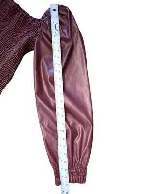 Ever After Faux Leather Smocked Puff Sleeve Top Burgundy Women’s M thumbnail 9