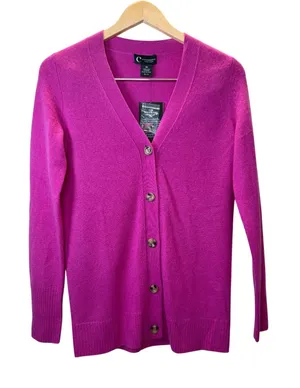 C by Bloomingdale's Cashmere Cardigan Women XS Pink V-Neck Button Front V9702 thumbnail 1