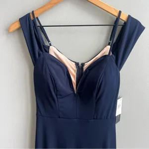 CITY STUDIO NWT Juniors Navy Plunge Off Shoulder Sleeve Size 3 Formal Dress Gown thumbnail 8