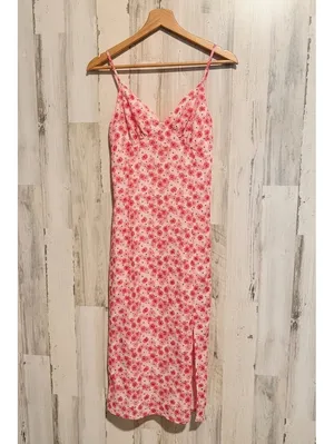 CIDER Women's Small Floral Spaghetti Strap V Neck Side Slit Midi Slip Dress thumbnail 2