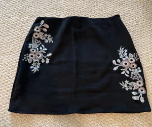 Black Suede Embroidered Floral Mini Skirt thumbnail 1