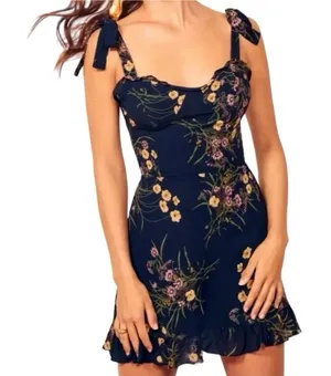 Reformation Dress Womens 4 Navy Floral Christine Ruffled Mini Tie Strap Viscose thumbnail 1